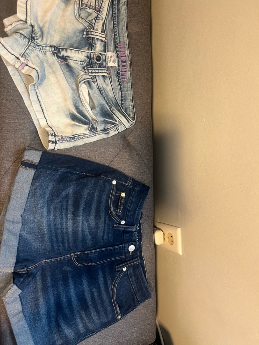 Hydraulic Light Blue Denim Shorts with Pink Logo